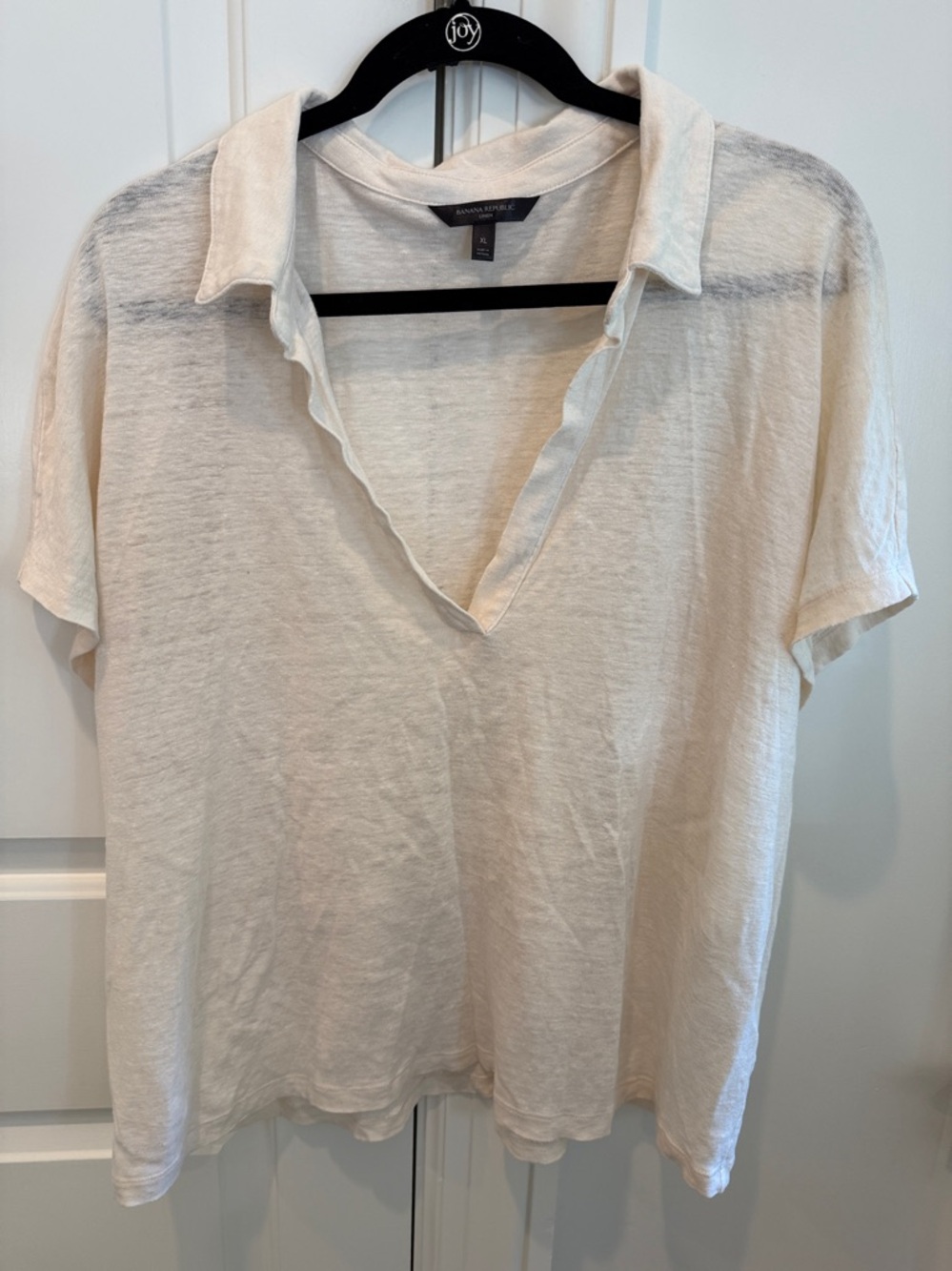 Banana Republic Cream Short-Sleeve Linen Polo XL